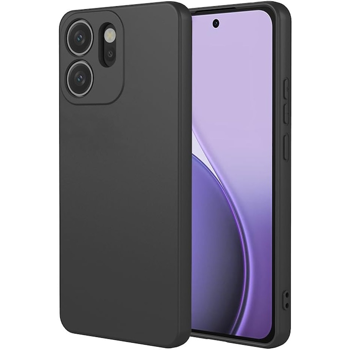 Husa pentru Oppo Reno 14F, 14FS 5G Liquid Silicone, subtire, captusita cu microfibra, anti amprenta, protectie camera foto, negru
