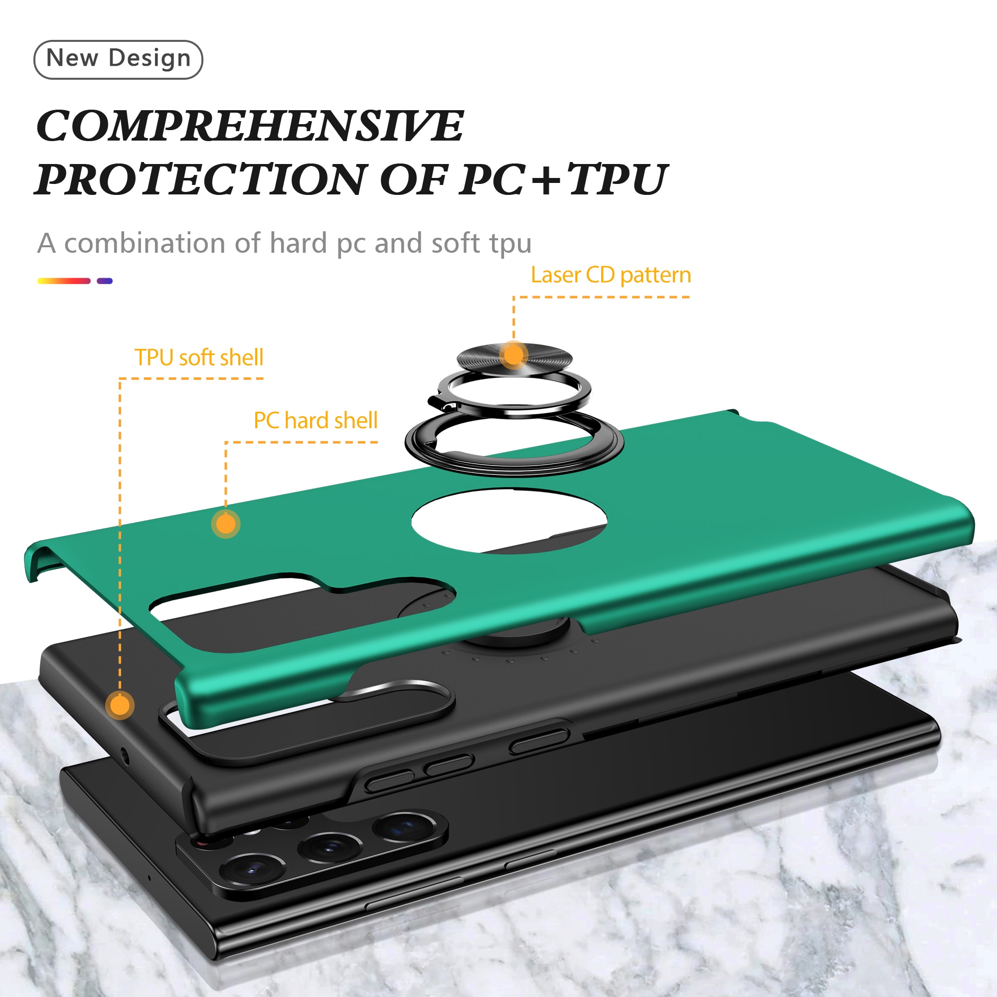 Husa de protectie pentru Samsung Galaxy S22 Ultra, Hybrid Antisoc, Kickstand, Bumper inel rotativ 360, Green