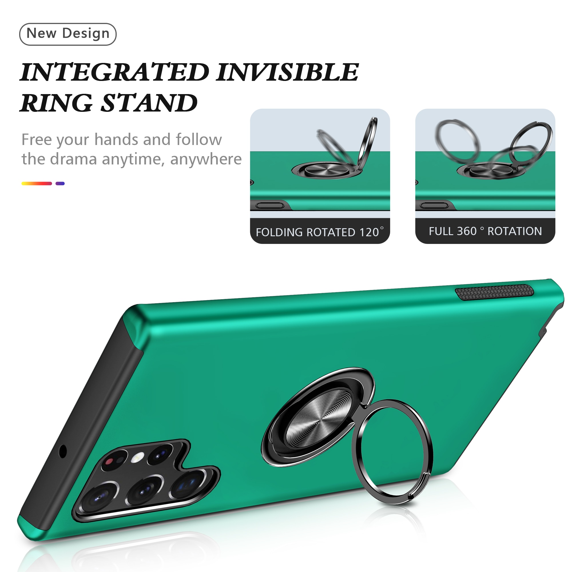 Husa de protectie pentru Samsung Galaxy S22 Ultra, Hybrid Antisoc, Kickstand, Bumper inel rotativ 360, Green