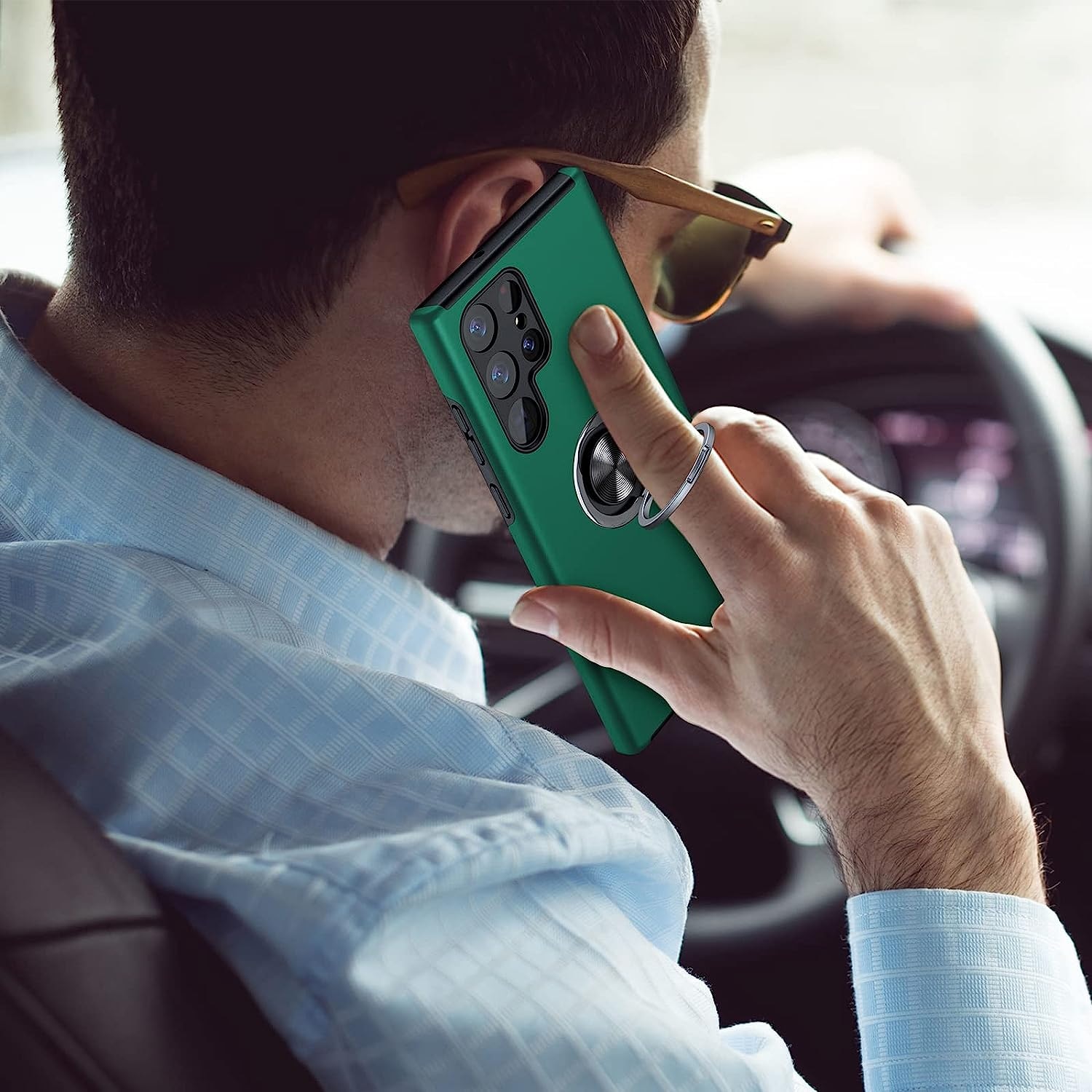 Husa de protectie pentru Samsung Galaxy S22 Ultra, Hybrid Antisoc, Kickstand, Bumper inel rotativ 360, Green