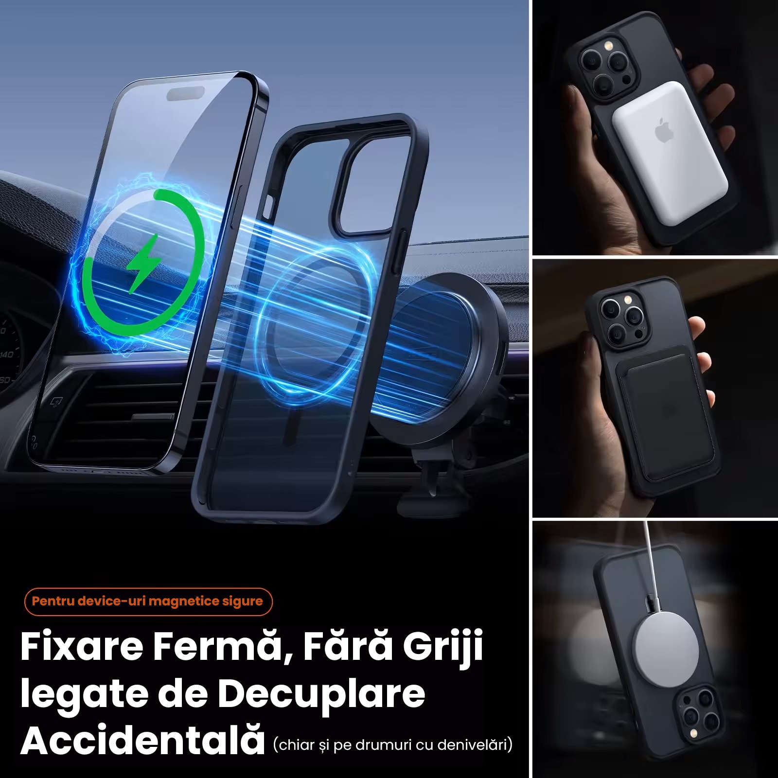 Husa de protectie pentru Iphone 14, compatibila Magsafe, Hybrid, Antisoc, rama neagra