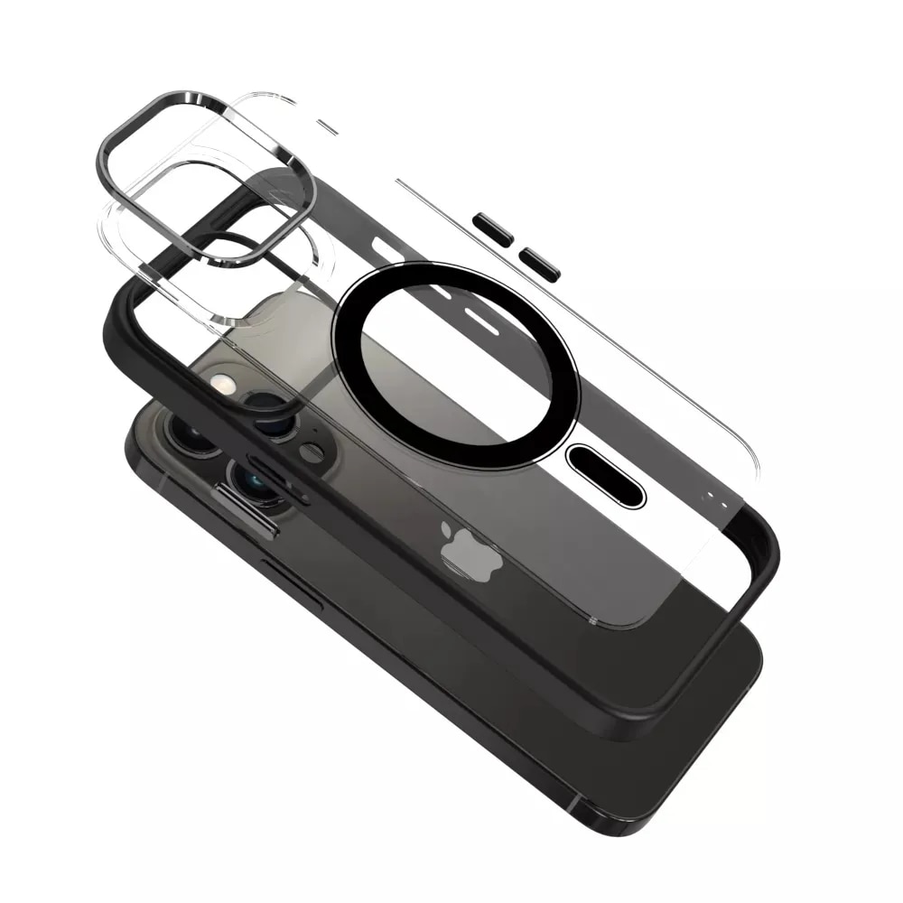 Husa de protectie pentru Iphone 14, compatibila Magsafe, Hybrid, Antisoc, rama neagra