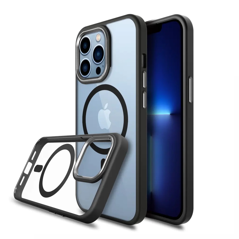 Husa de protectie pentru Iphone 14, compatibila Magsafe, Hybrid, Antisoc, rama neagra