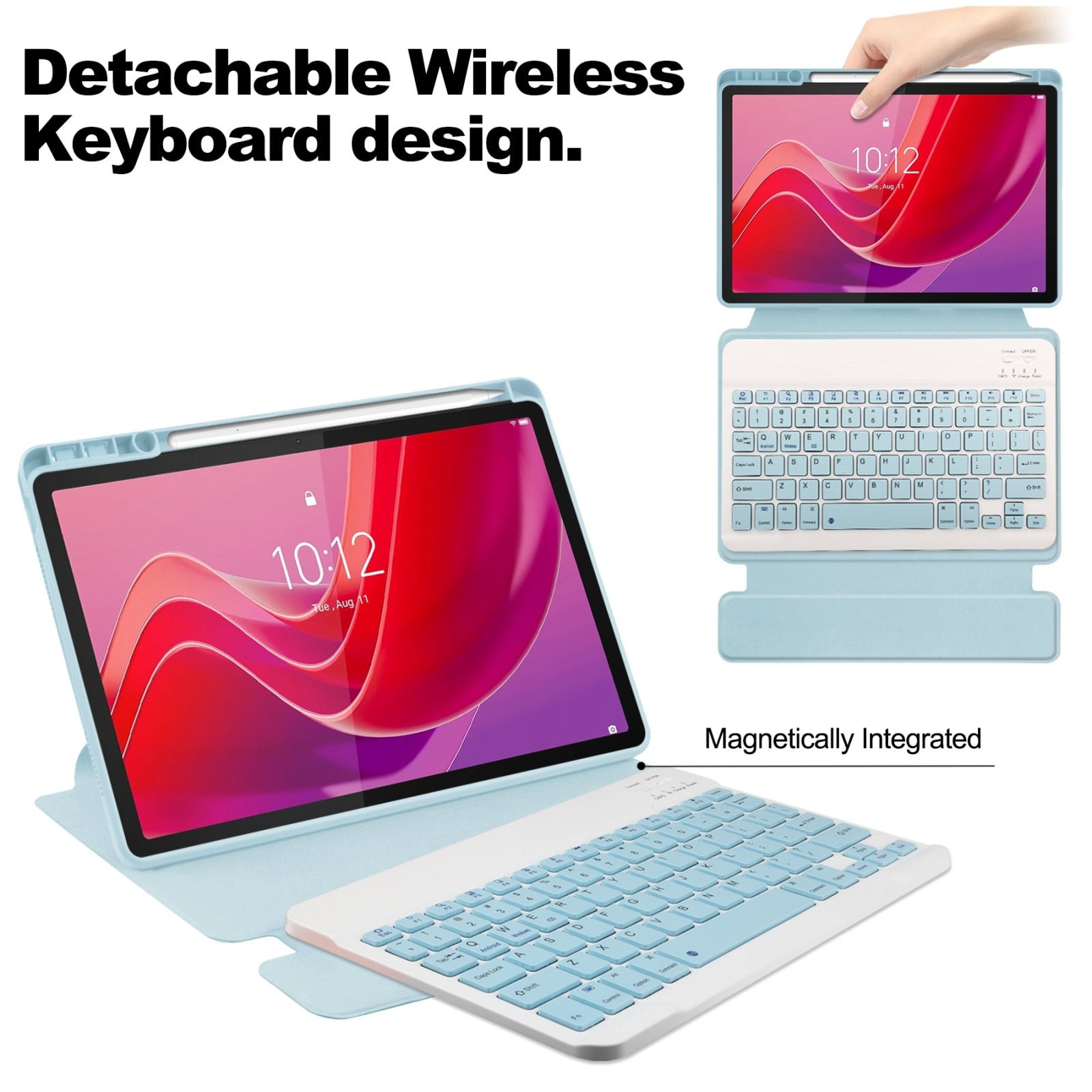 Husa tableta pentru Lenovo Tab M11/Xiaoxin Pad 11 2024, piele inteligenta transparenta cu tastatura, rotire 360°, albastru cer impresionant