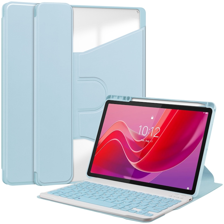 Husa tableta pentru Lenovo Tab M11/Xiaoxin Pad 11 2024, piele inteligenta transparenta cu tastatura, rotire 360°, albastru cer impresionant