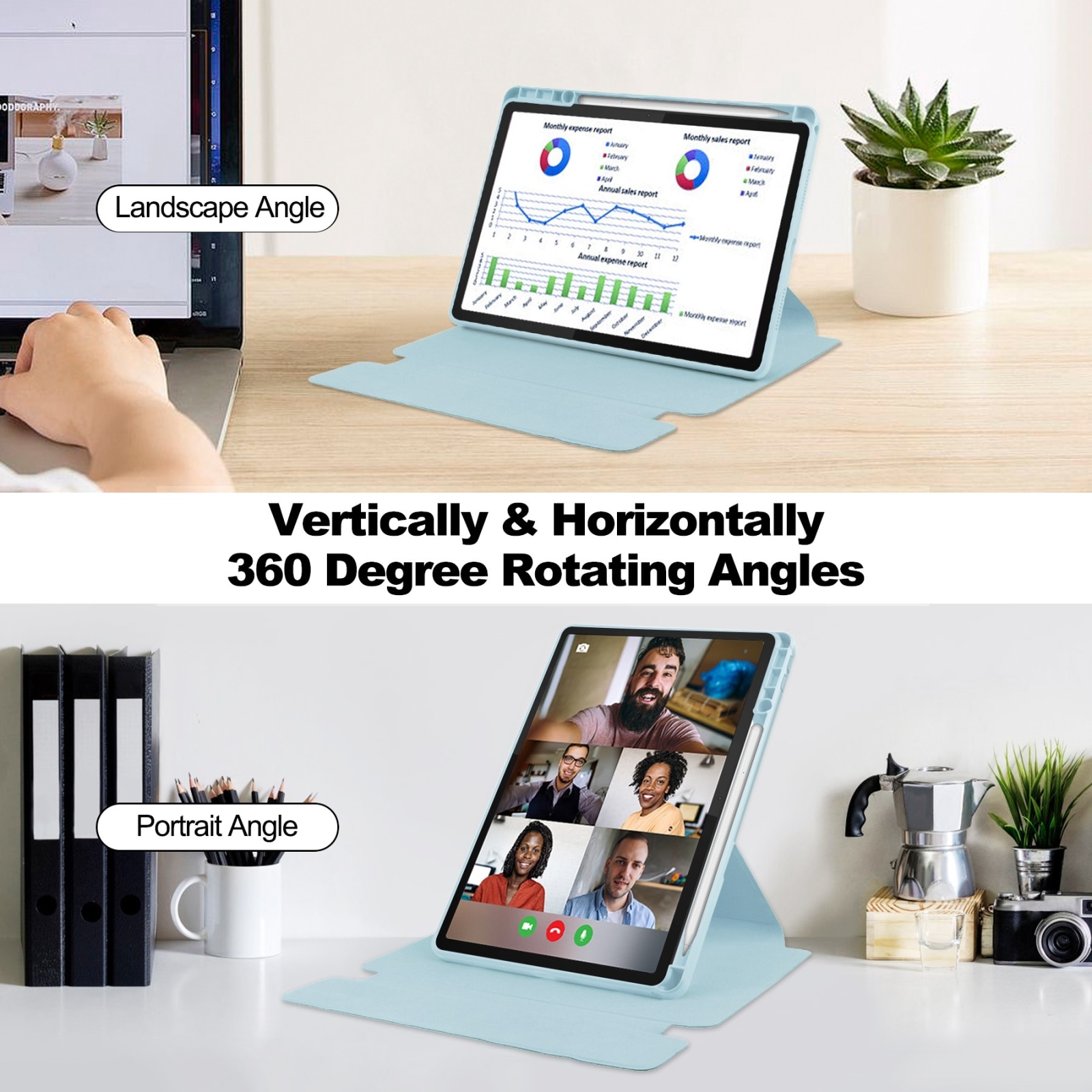 Husa tableta pentru Lenovo Tab M11/Xiaoxin Pad 11 2024, piele inteligenta transparenta cu tastatura, rotire 360°, albastru cer impresionant
