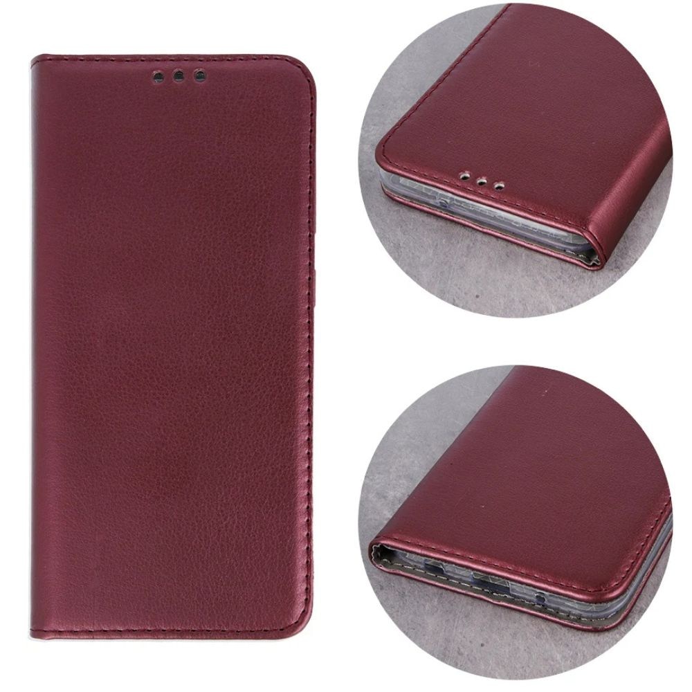 Husa tip carte compatibila cu Samsung Galaxy S25 Fe, G-Tech Flip Book, inchidere magnetica, buzunar card, premium stand, Visiniu