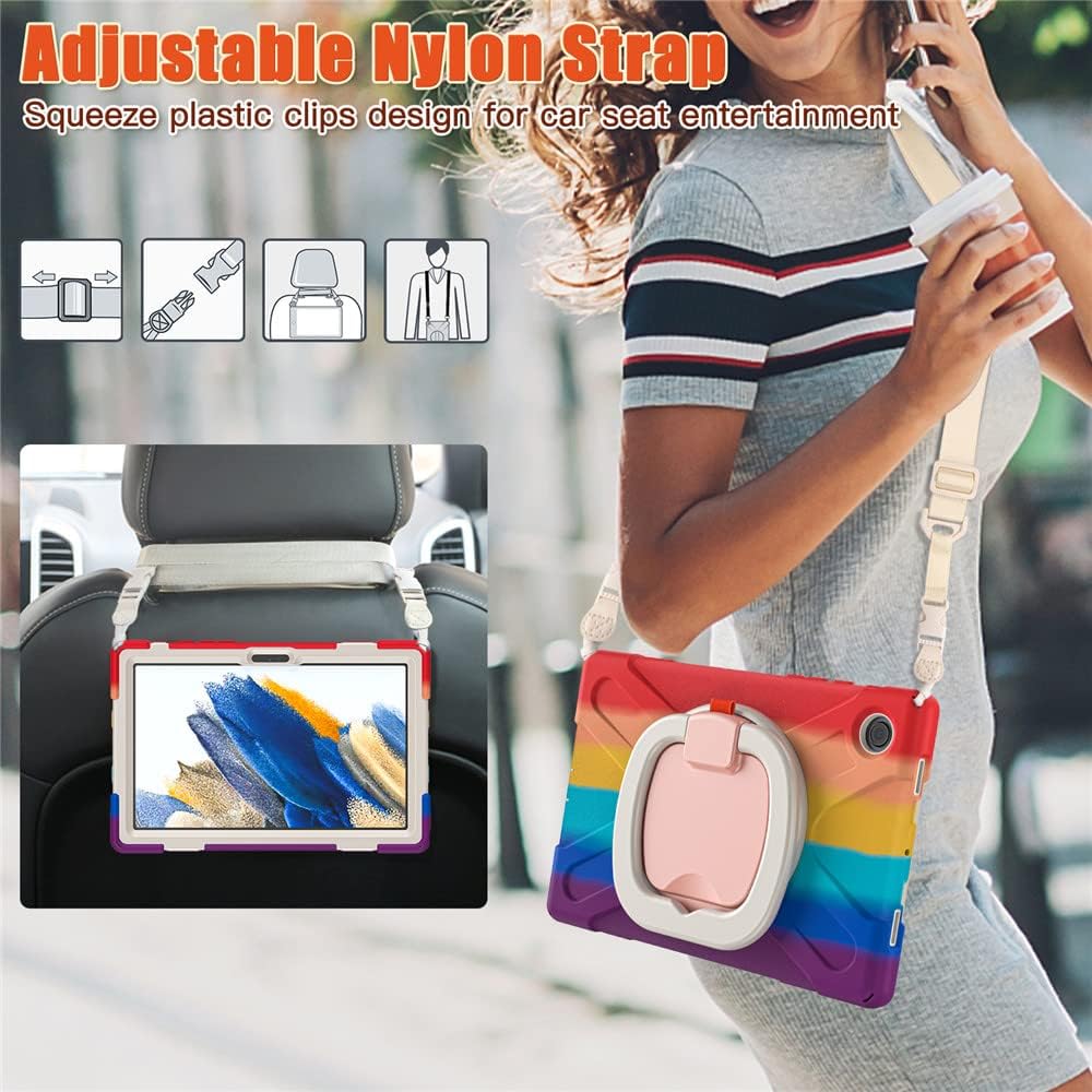 Husa 360 pentru Samsung Galaxy Tab A8 10.5", cu Suport Rotativ, Curea de Umar, Maner de Prindere – Rosu Colorat