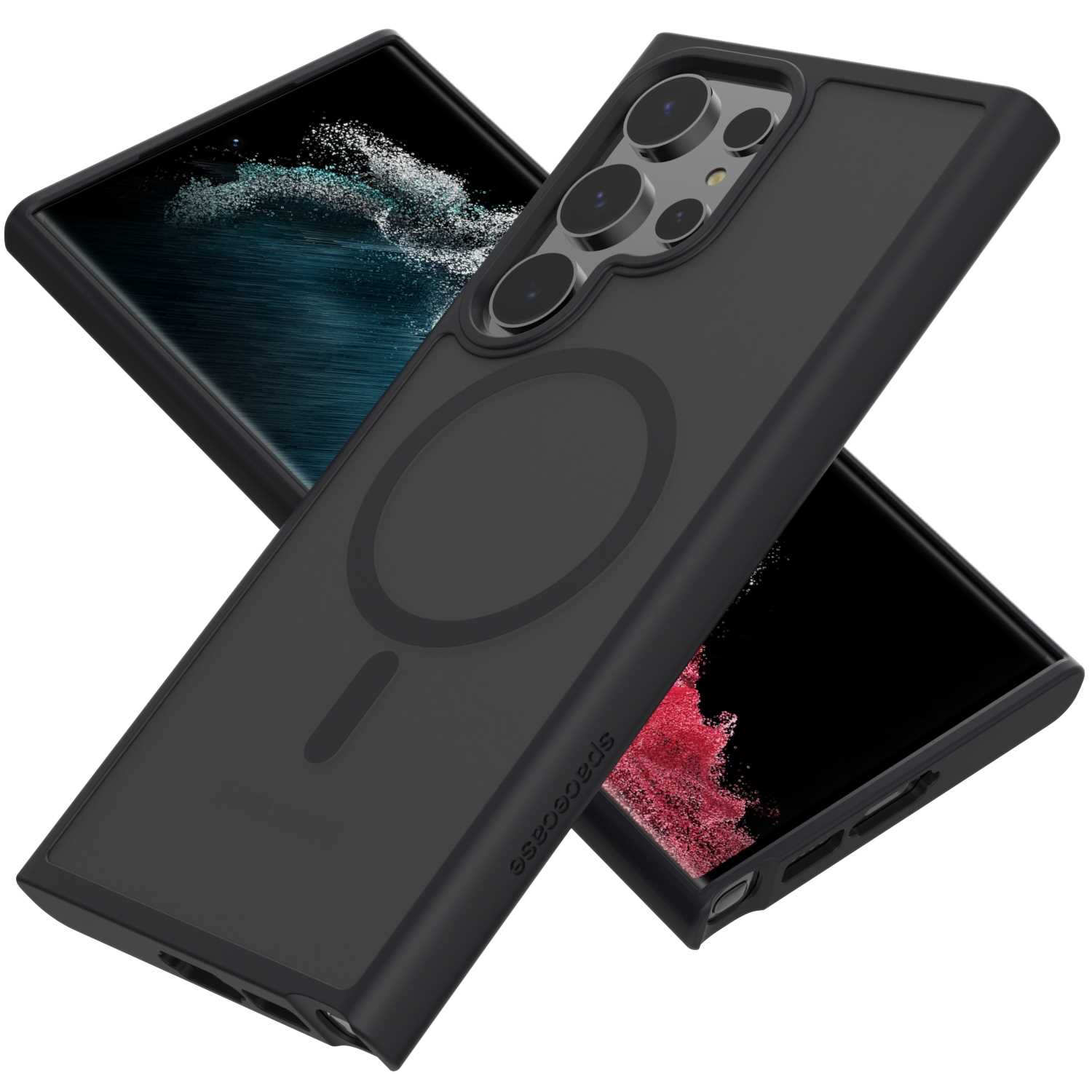 Husa blindata Samsung Galaxy S22 Ultra, Spacecase Hybrid Mag compatibil cu MagSafe, incarcare inductiva, rezistenta la socuri, airbag-uri rezistente la caderi Airbag, durabila, eleganta, minimalista, negru mat