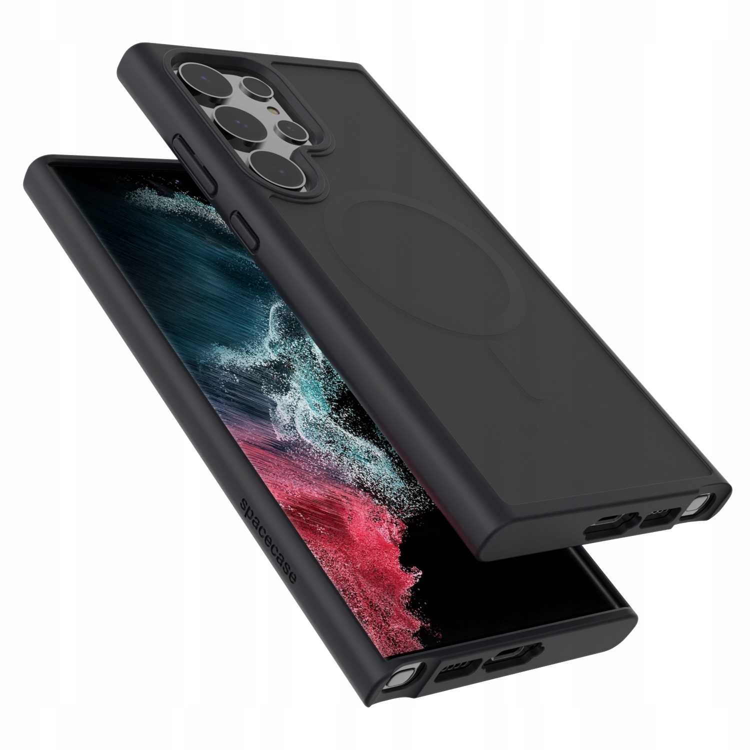 Husa blindata Samsung Galaxy S22 Ultra, Spacecase Hybrid Mag compatibil cu MagSafe, incarcare inductiva, rezistenta la socuri, airbag-uri rezistente la caderi Airbag, durabila, eleganta, minimalista, negru mat