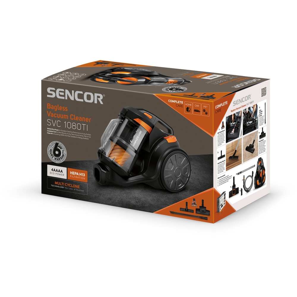 Aspirator fara sac, Sencor, 700 W, Recipient 3.5 l, Cablu de alimentare 7 m, Filtru HEPA H13, Negru/Galben