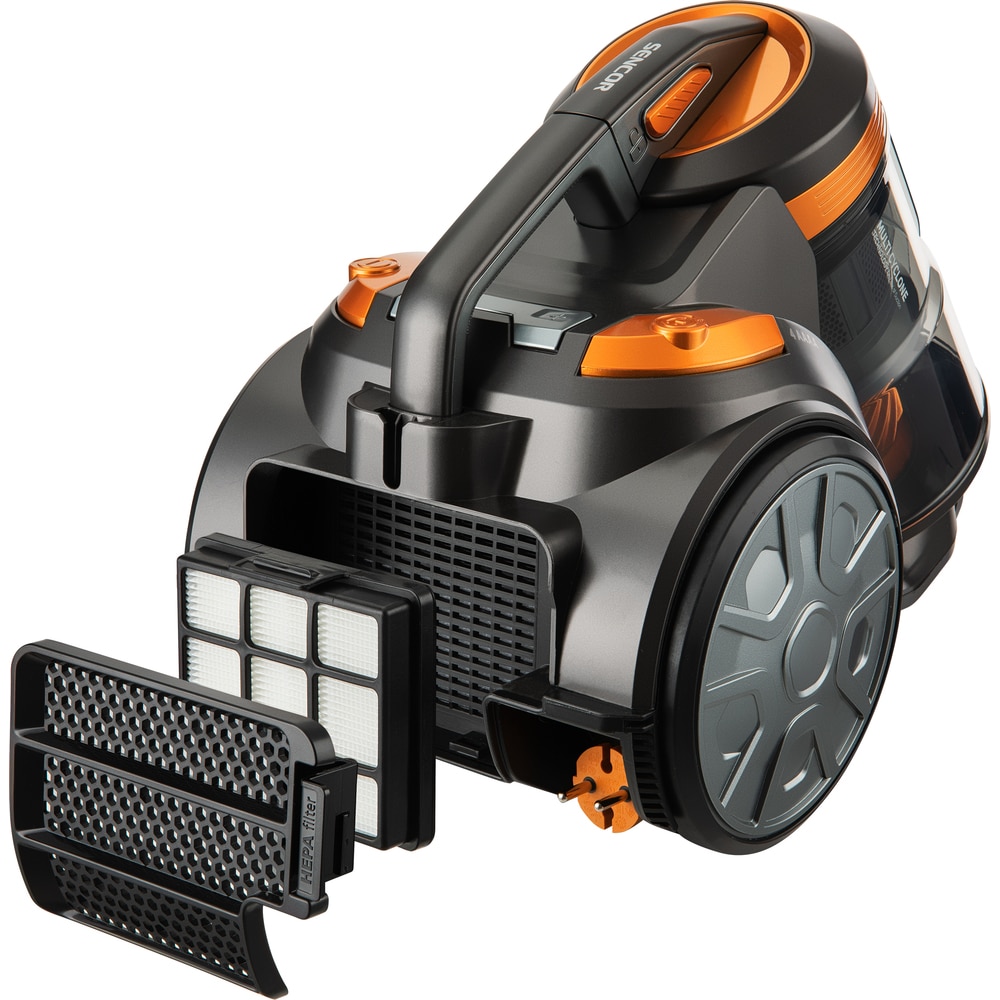Aspirator fara sac, Sencor, 700 W, Recipient 3.5 l, Cablu de alimentare 7 m, Filtru HEPA H13, Negru/Galben