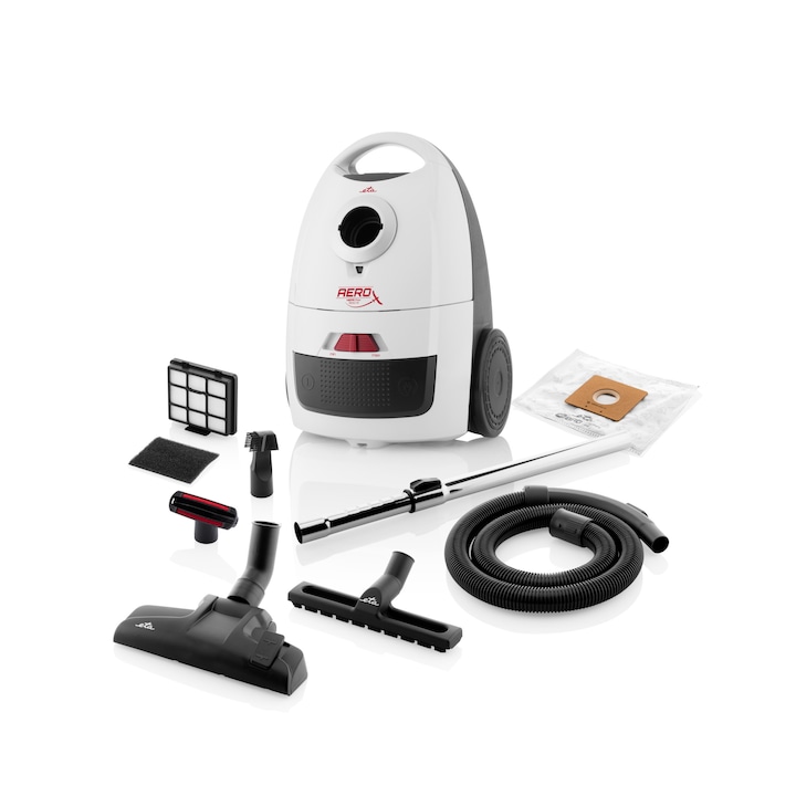 Aspirator cu sac, 700W, Sac de praf 2l, Filtru Hepa12, 77dB, Negru/Alb