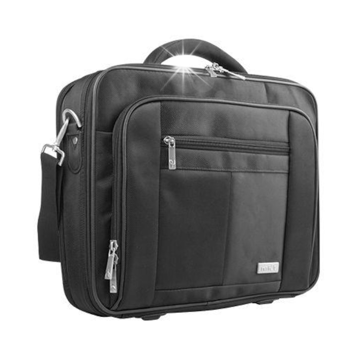 Torba laptop 17,3", Natec Boxer, 3 compartimente, sistem de protectie, neagra