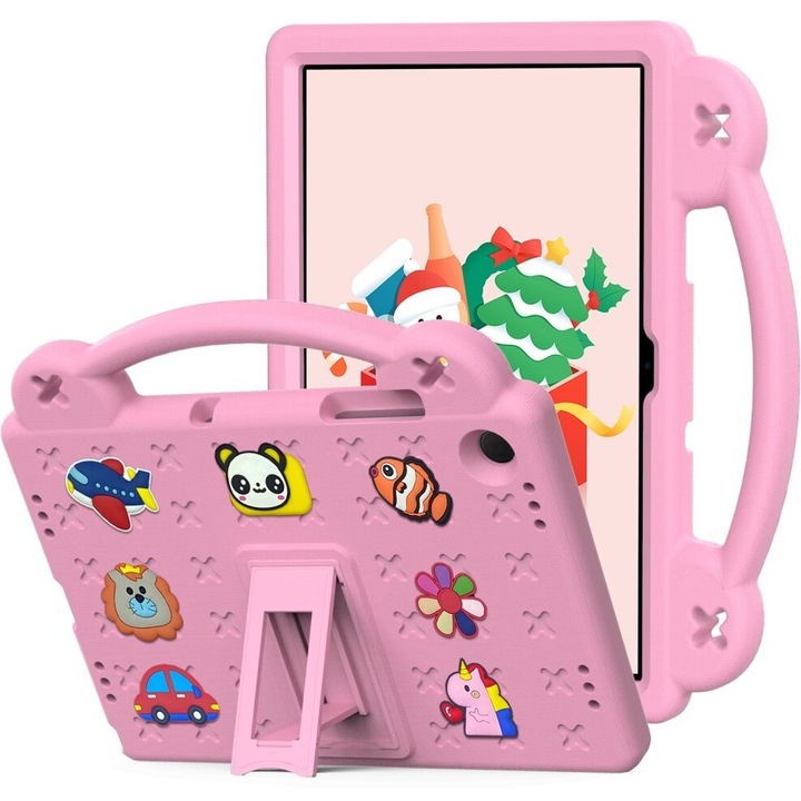 Husa compatibila cu Samsung Galaxy Tab A9+ pentru copii, XGSM, Silicon, Cu suport, Roz