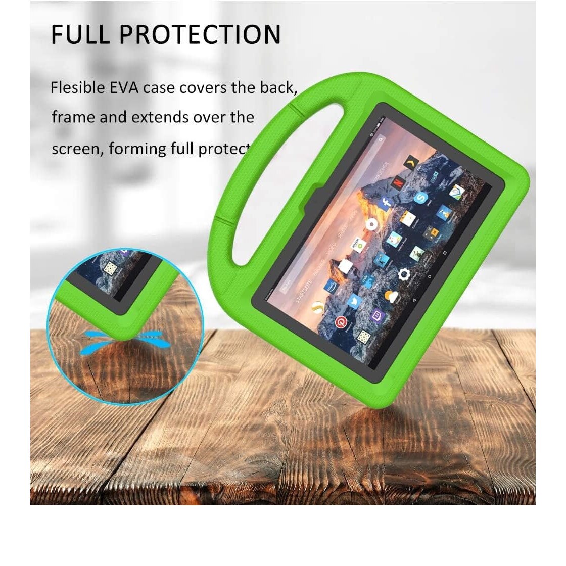 Husa tableta Patamiyar pentru copii, compatibile cu tablete de 7", usoara, rezistenta la socuri, cu maner pentru transport si stand, culoare verde