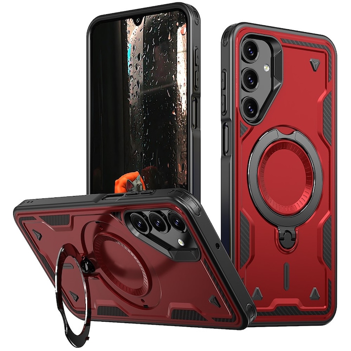 Husa military armour cu inel metalic, ALC MOBILE, compatibila cu Samsung Galaxy A26, Rosu