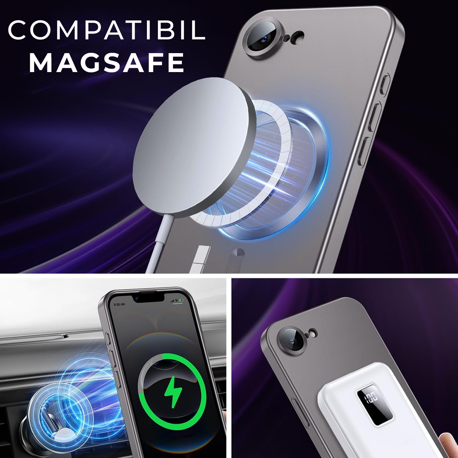 Husa pentru Iphone 16e Daden Magsafe Luxury cu protectie camera, Antisoc, Transparent cu margini argintii