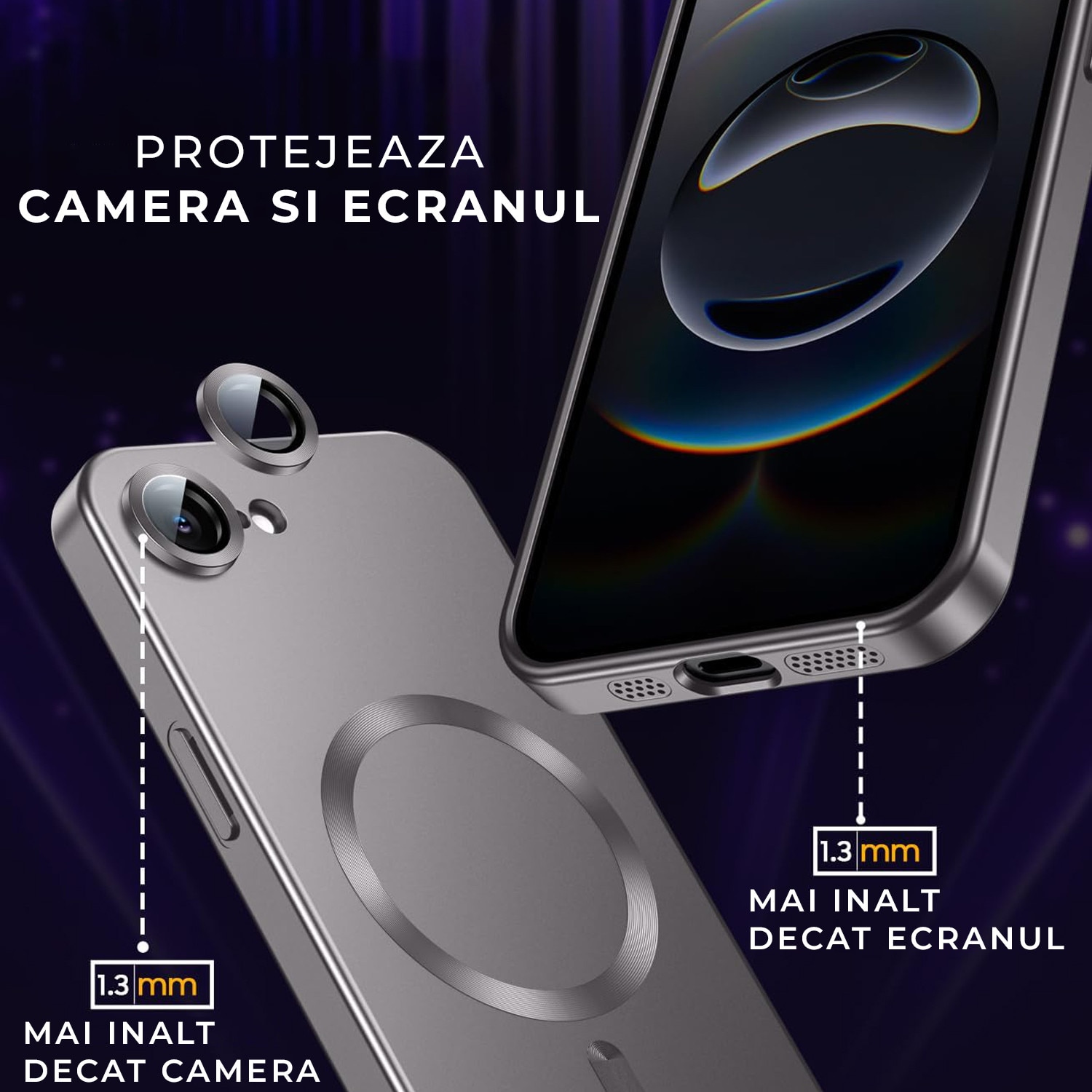 Husa pentru Iphone 16e Daden Magsafe Luxury cu protectie camera, Antisoc, Transparent cu margini argintii