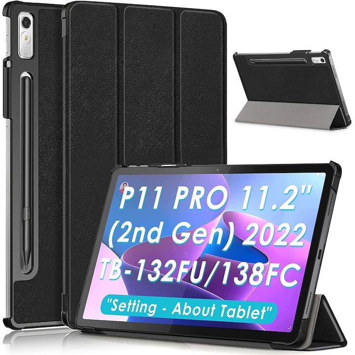 Husa pentru Lenovo Tab P11 Pro Gen 2 11.2 inch Slim functie sleep/wake-up, Aiyando, negru