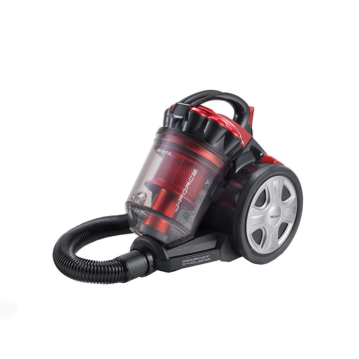Aspirator fara sac 2753 J-Force, Ariete, 700 W, motor ciclonic de inalta performanta, capacitate rezervor 3l, filtru Hepa, Negru/Rosu