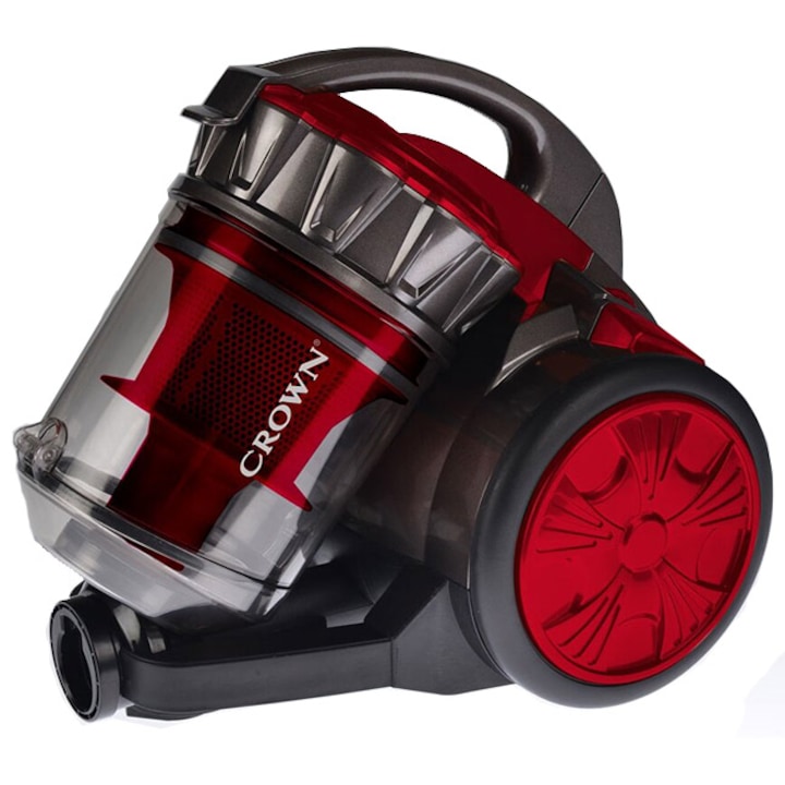 Aspirator fara sac Crown VCJ-2080, Tehnologie cyclone, Filtru lavabil, Filtrare in 5 etape, 700W, 2.5 l, Rosu