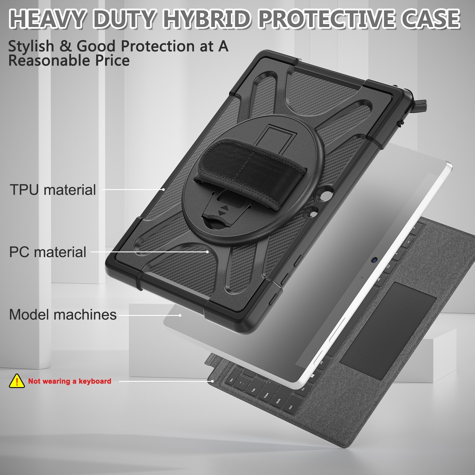 Husa tableta pentru Microsoft Surface Go 4 / 3 / 2 / 1, material TPU + PC, tip carcasa subtire, protectie anti-zgarieturi, acces complet la porturi, negru