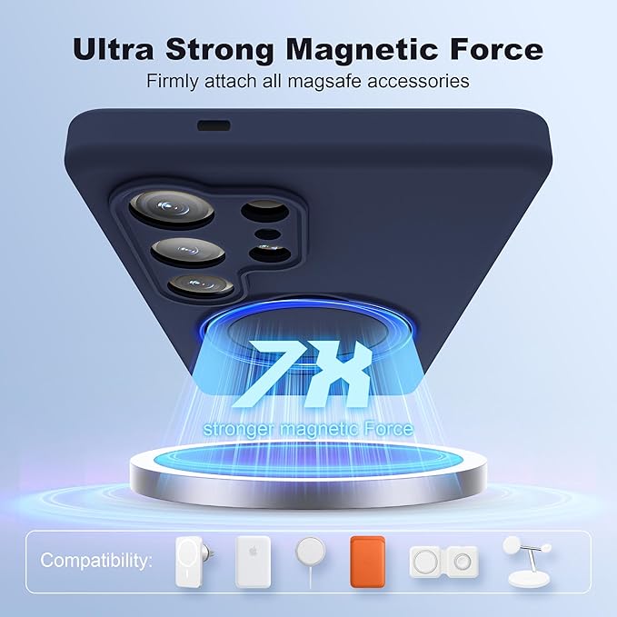 Husa telefon pentru Samsung Galaxy S25 Ultra, silicon moale, suport magnetic, protectie militara, ultra-subtire, Albastru inchis