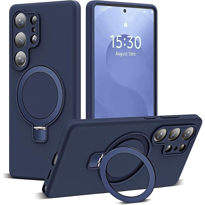 Husa telefon pentru Samsung Galaxy S25 Ultra, silicon moale, suport magnetic, protectie militara, ultra-subtire, Albastru inchis