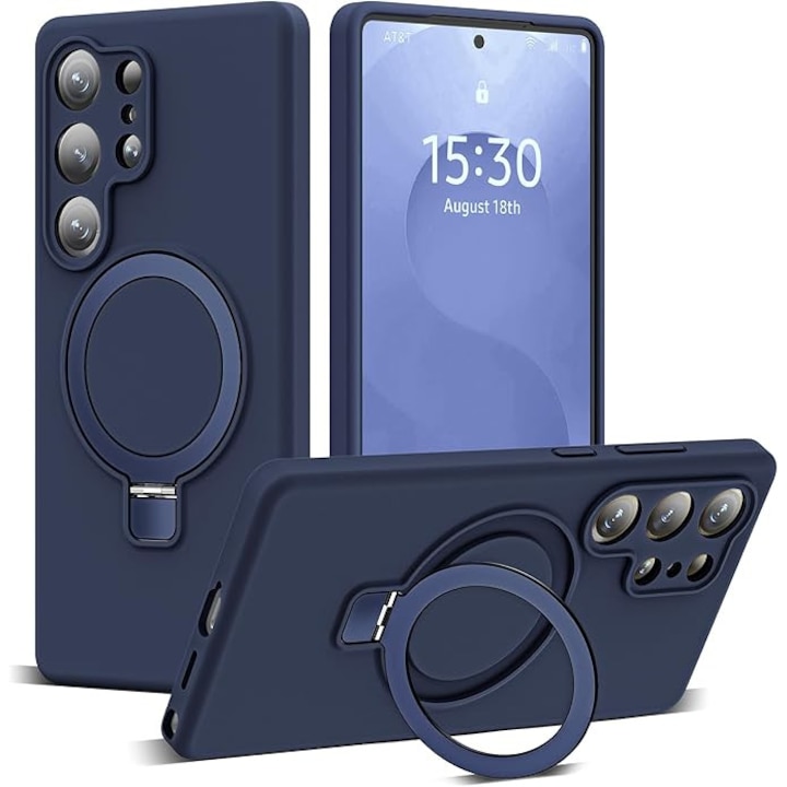 Husa telefon pentru Samsung Galaxy S25 Ultra, silicon moale, suport magnetic, protectie militara, ultra-subtire, Albastru inchis