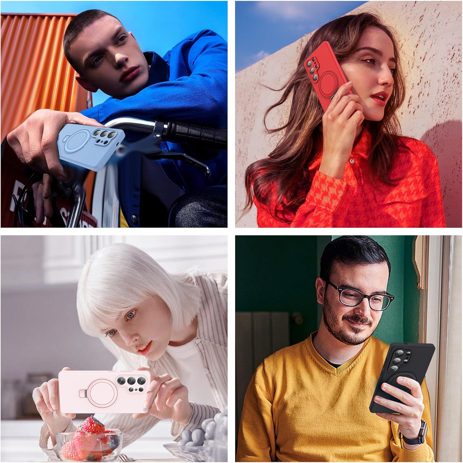 Husa telefon pentru Samsung Galaxy S25 Ultra, silicon moale, suport magnetic, protectie militara, ultra-subtire, Albastru inchis