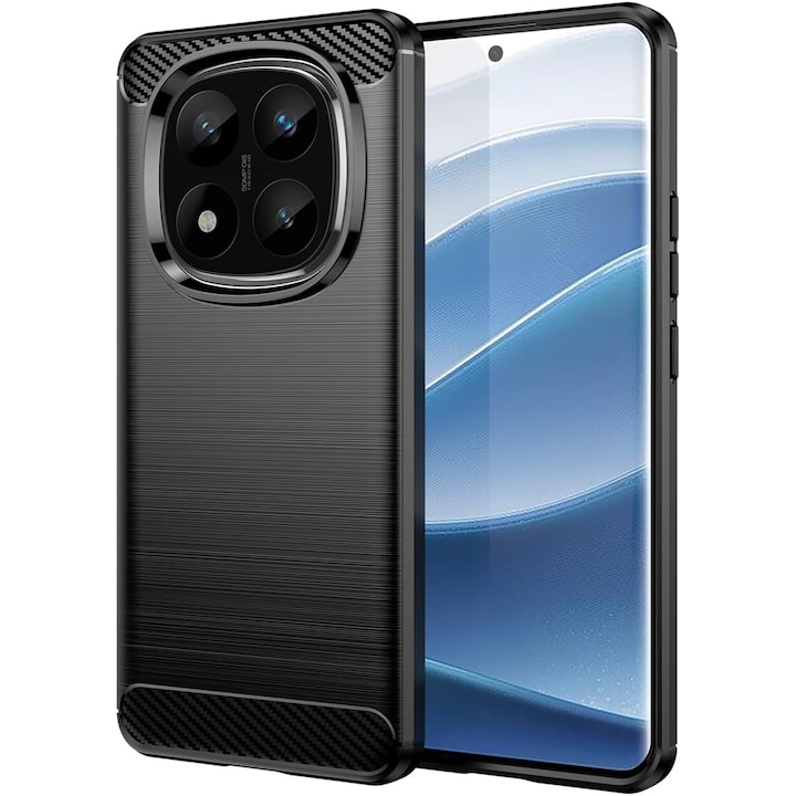 Husa protectie Mat-Tech compatibila cu Xiaomi Redmi Note 14 Pro 5G / Note 14 Pro Plus 5G, Textura Carbon, Finisaj Mat, Anti-Shock, Rezistenta la impact, Negru