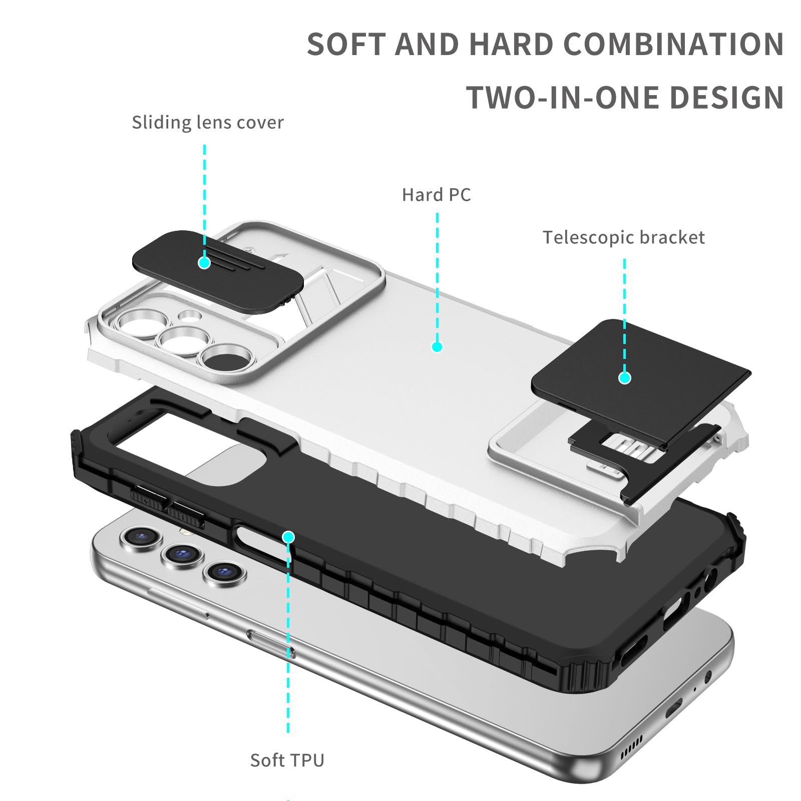 Husa telefon, pentru Samsung Galaxy A35 5G / Galaxy A55 5G Fereastra glisanta, suport inovator, Alb mat