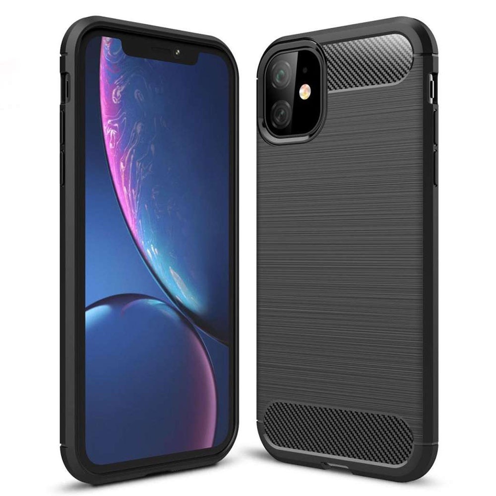 Husa protectie Mat-Tech compatibila cu iPhone 11, Textura Carbon, Finisaj Mat, Anti-Shock, Anti-Fingerprint, Rezistenta la impact, Negru