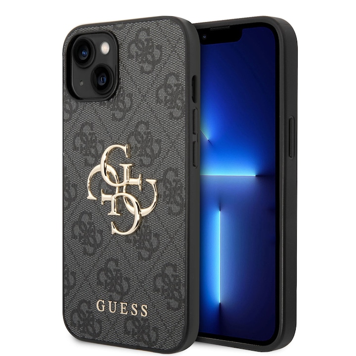 Husa de protectie Cover Guess PU 4G Metal Logo pentru iPhone 15, Grey