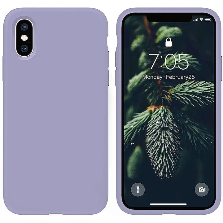 Husa CASEY STUDIOS™ pentru Apple iPhone X / XS, Soft Silicone Premium, Microfibra in Interior, Light Lilac, de Protectie, Ultra Slim, pentru Incarcare Wireless, Margini Ridicate pentru Protectia Ecranului si a Camerelor