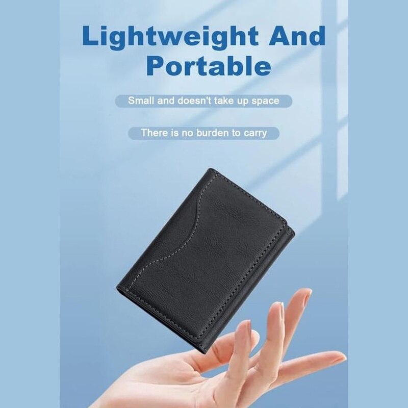 Portofel MagSafe pentru iPhone, Tri-Fold, 6 Compartimente pentru Carduri, Suport triunghi, Leather effect, Negru
