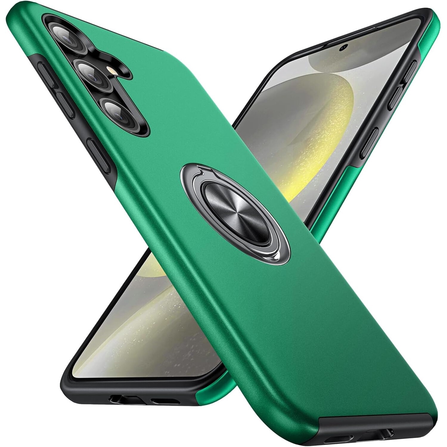 Husa pentru Samsung Galaxy S24 FE, inel rotativ si Kickstand 360°, Protectie Militara Antisoc, cu disipare termica, Verde