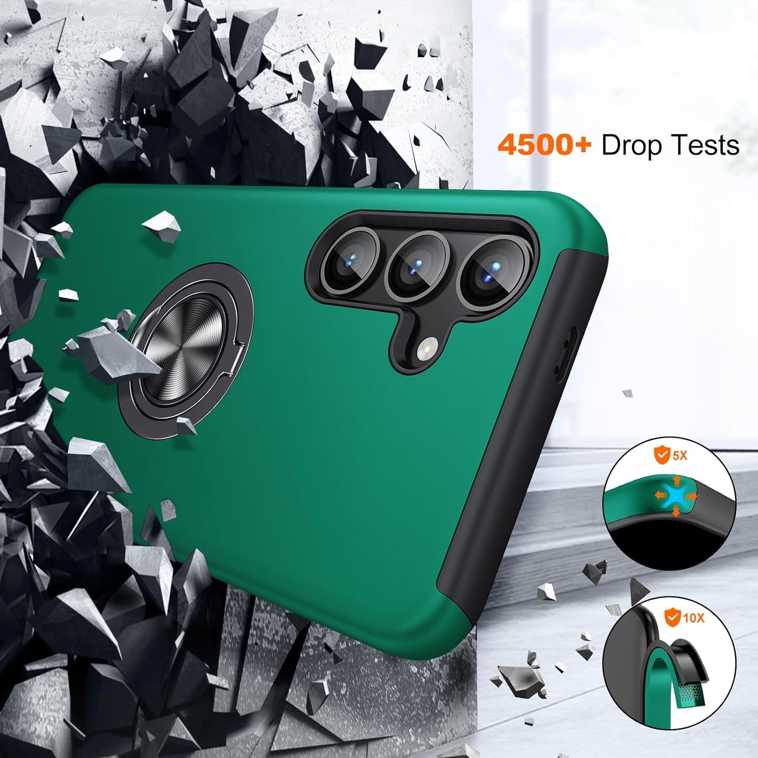 Husa pentru Samsung Galaxy S24 FE, inel rotativ si Kickstand 360°, Protectie Militara Antisoc, cu disipare termica, Verde