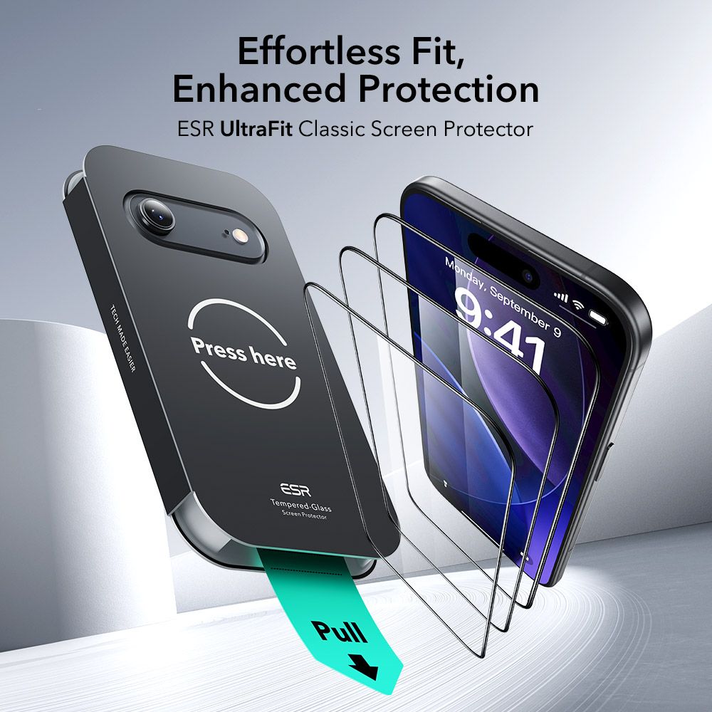 Set 2 folii sticla ESR UltraFit Tempered Glass, Kit montare inclus, compatibila cu iPhone 17 Air, Transparent