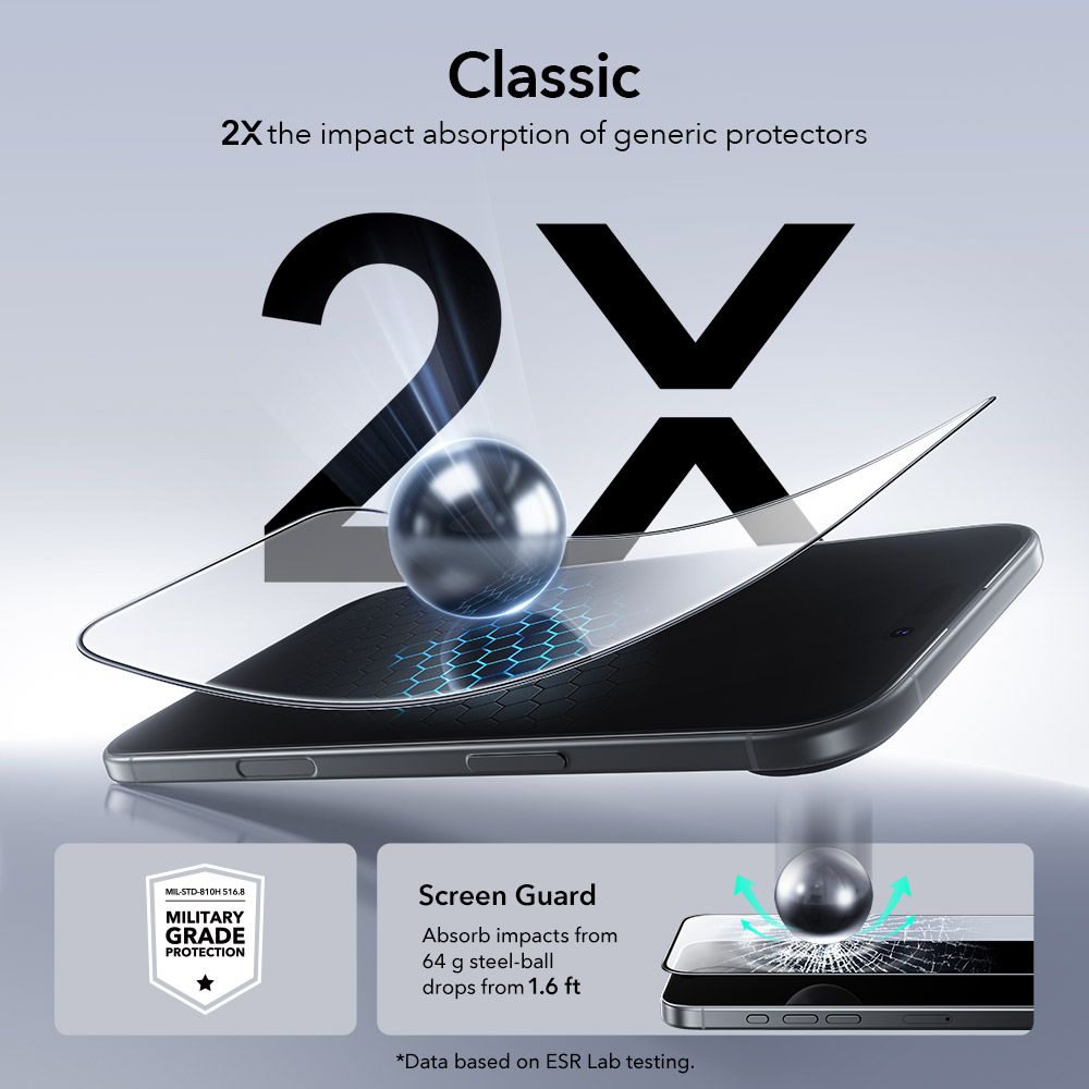 Set 2 folii sticla ESR UltraFit Tempered Glass, Kit montare inclus, compatibila cu iPhone 17 Air, Transparent