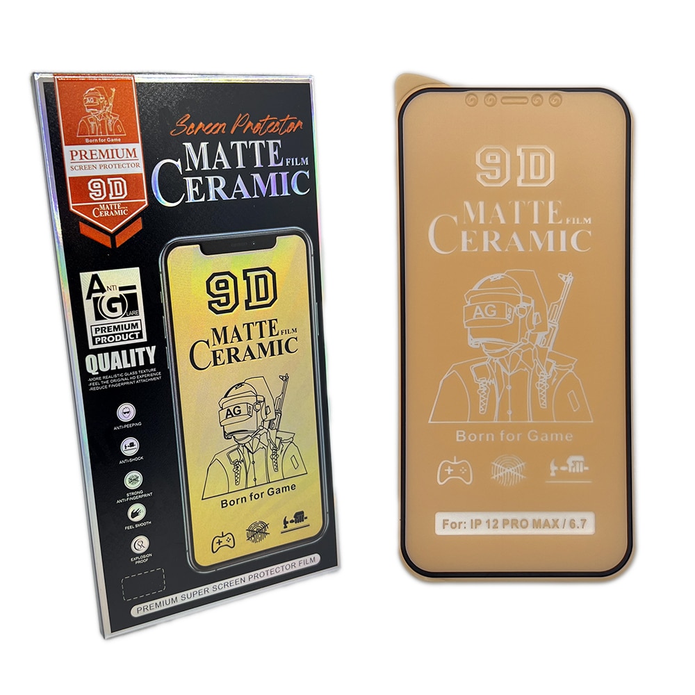 Folie de protectie ceramica, compatibila cu Apple iPhone 12 Pro Max, Full Cover, Negru/Mata