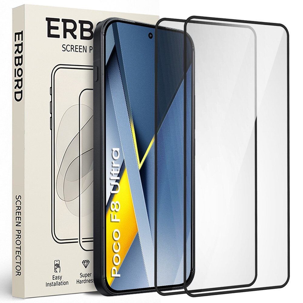 Set 2x Folii de protectie ERBORD 3D pentru Xiaomi Poco F8 Ultra, tarie 9H, transparent, montaj usor