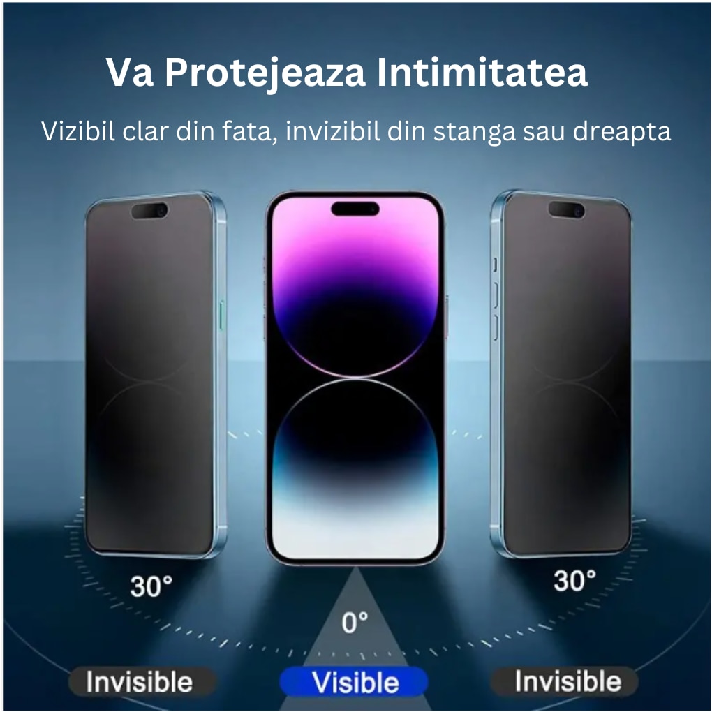 Folie protectie din sticla, Privacy, Premium, compatibila cu iPhone 14 Pro Max, Sticla securizata, 9H, Negru