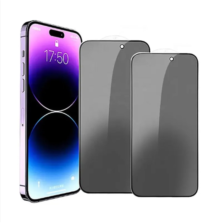 Folie protectie din sticla, Privacy, Premium, compatibila cu iPhone 14 Pro Max, Sticla securizata, 9H, Negru