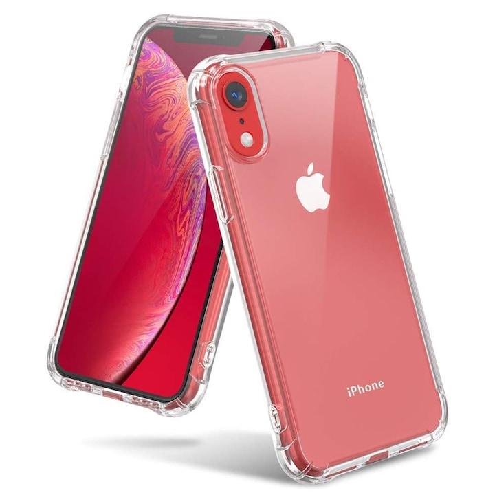 Husa protectie Mat-Tech compatibila cu iPhone XR, Colturi anti-soc, Decupaje Precise, Rezistenta la impact, Margini ridicate pentru protectia ecranului, Transparenta