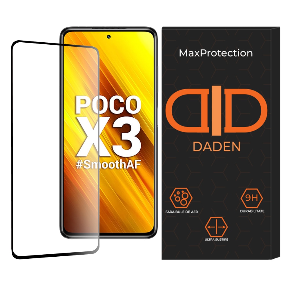 Folie Sticla pentru Xiaomi Poco X3 / Poco X3 NFC / Poco X3 Pro Daden MaxProtection, Full Cover, Protectie Profesionala, Ultra Rezistenta, Calitate Premium