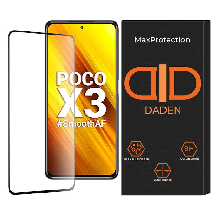 Folie Sticla pentru Xiaomi Poco X3 / Poco X3 NFC / Poco X3 Pro Daden MaxProtection, Full Cover, Protectie Profesionala, Ultra Rezistenta, Calitate Premium