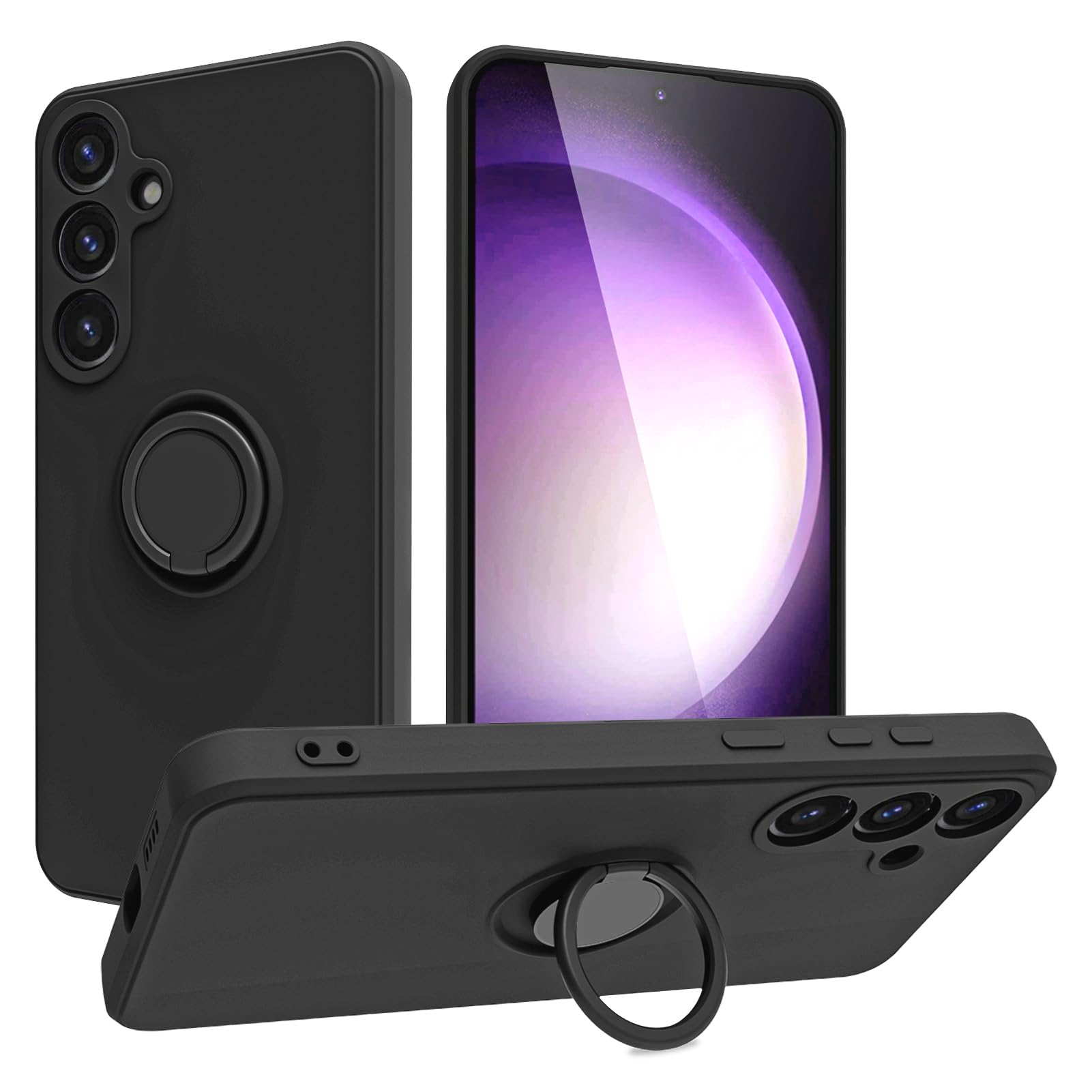 Husa telefon pentru Samsung Galaxy A25 5G, silicon lichid, suport inel, antizgarieturi, negru