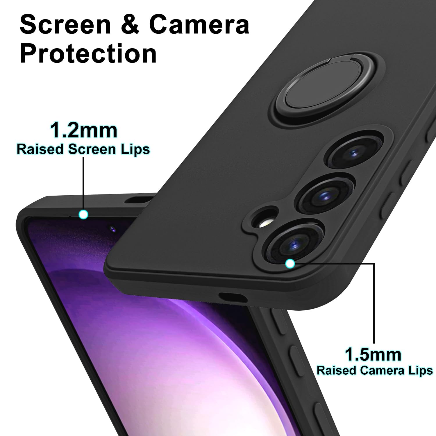 Husa telefon pentru Samsung Galaxy A25 5G, silicon lichid, suport inel, antizgarieturi, negru